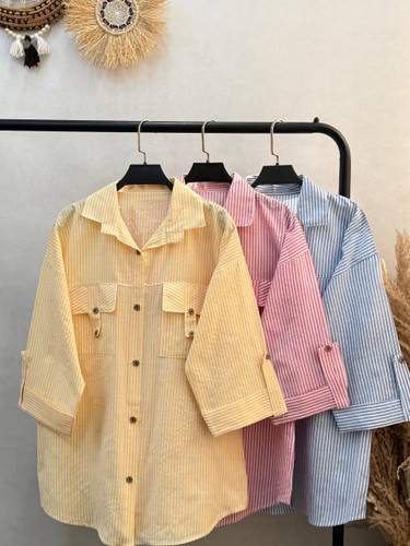 شومیز مانتویی راه راه جیب صلیبی